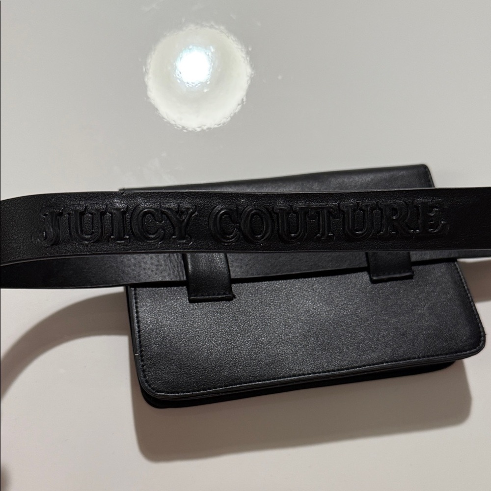 NWT Juicy Couture Belt Bag Fanny Pack Black Gold Rhinestone Logo Size S/M - Picture 6 of 13